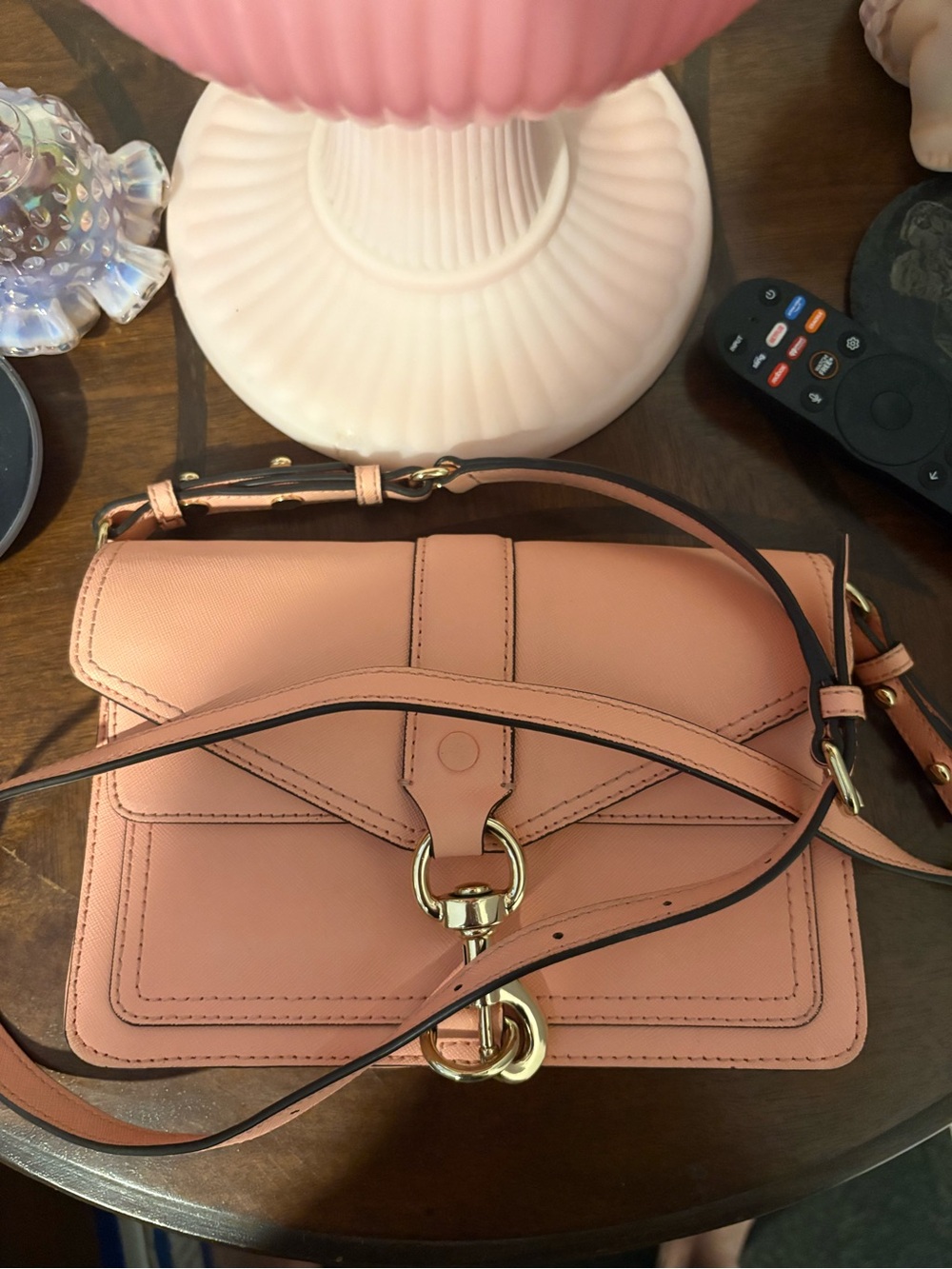 Rebecca Minkoff Peach Leather Crossbody Bag with Gold Hardware